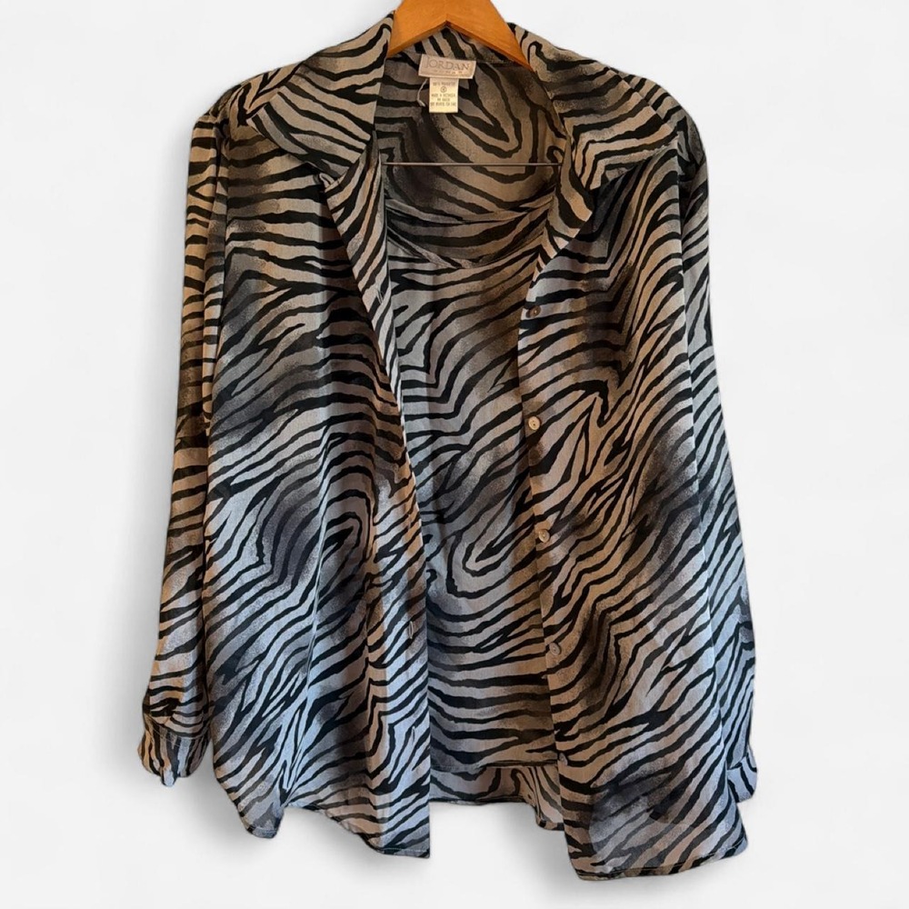 JORDAN WOMAN 2 Pc Sheer Zebra Print Tank & Blouse Overlay Size 18
